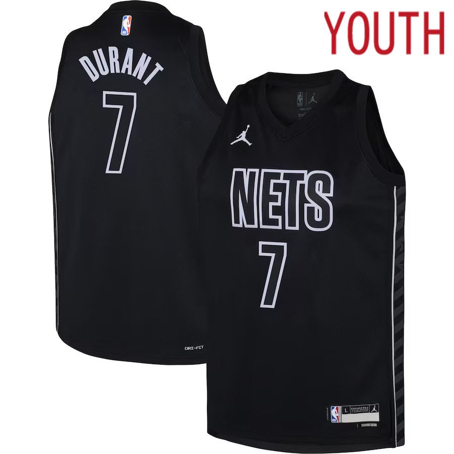 Youth Brooklyn Nets 7 Kevin Durant Jordan Brand Black 2022-23 Swingman NBA Jersey